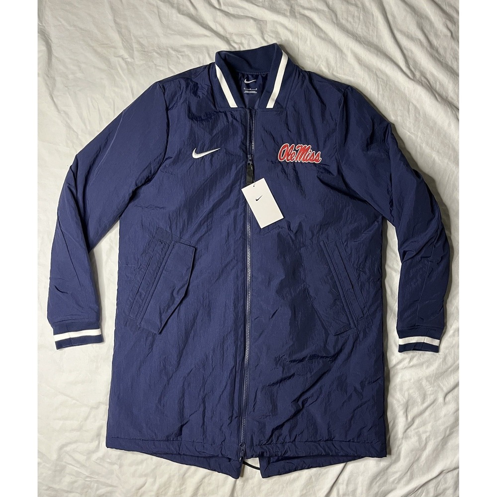 NWT Nike Ole Miss Rebels Long Dugout Bench Jacket Women's M Blue Full Zip DC9103